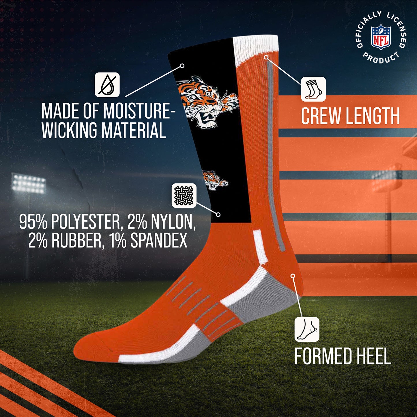 Cincinnati Bengals NFL V Curve  Socks - Team Color