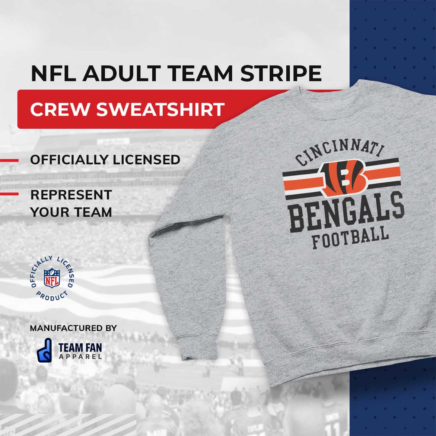 Cincinnati Bengals NFL Team Stripe Crew Sweatshirt - Sport Gray