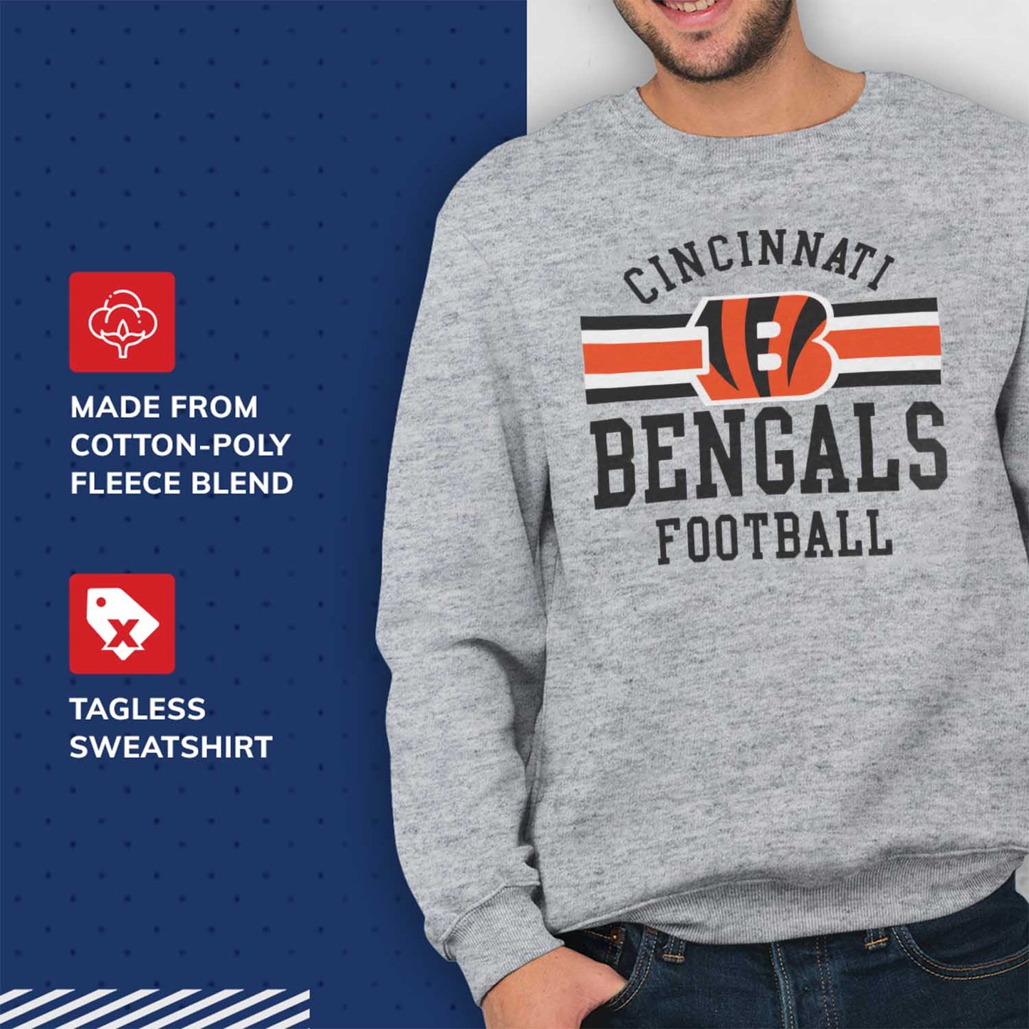 Cincinnati Bengals NFL Team Stripe Crew Sweatshirt - Sport Gray