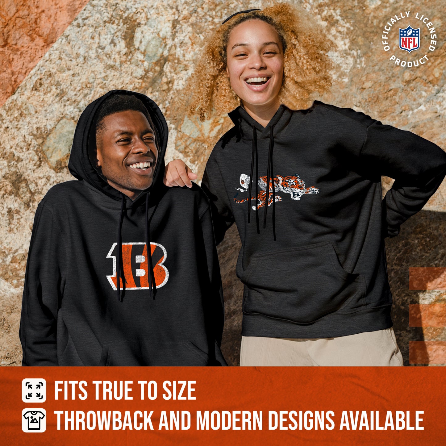 Cincinnati Bengals NFL Adult Unisex Modern Throwback Ultra Soft Fleece Hooded Sweatshirt - Black Heather