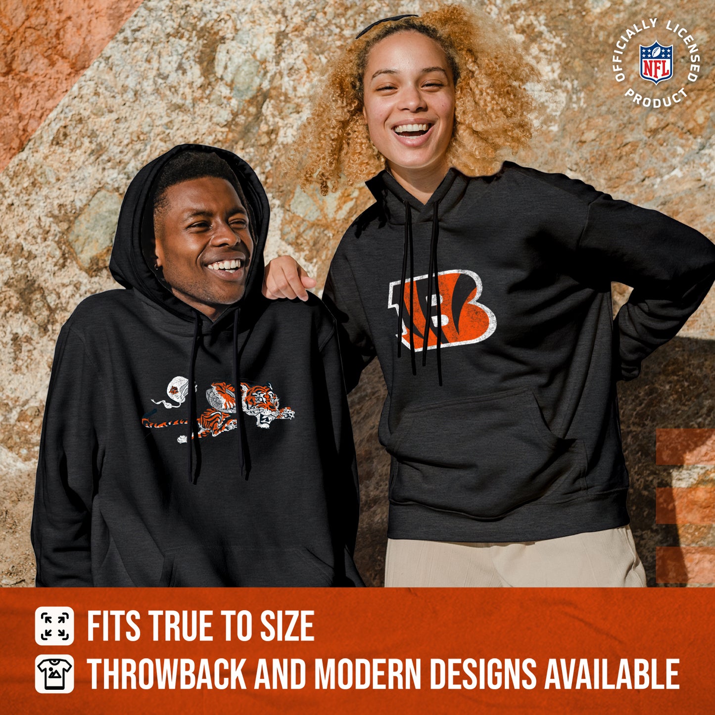 Cincinnati Bengals NFL Adult Unisex Modern Throwback Ultra Soft Fleece Hooded Sweatshirt - Black