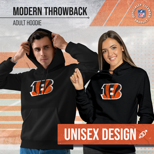 Cincinnati Bengals NFL Adult Unisex Modern Throwback Ultra Soft Fleece Hooded Sweatshirt - Black