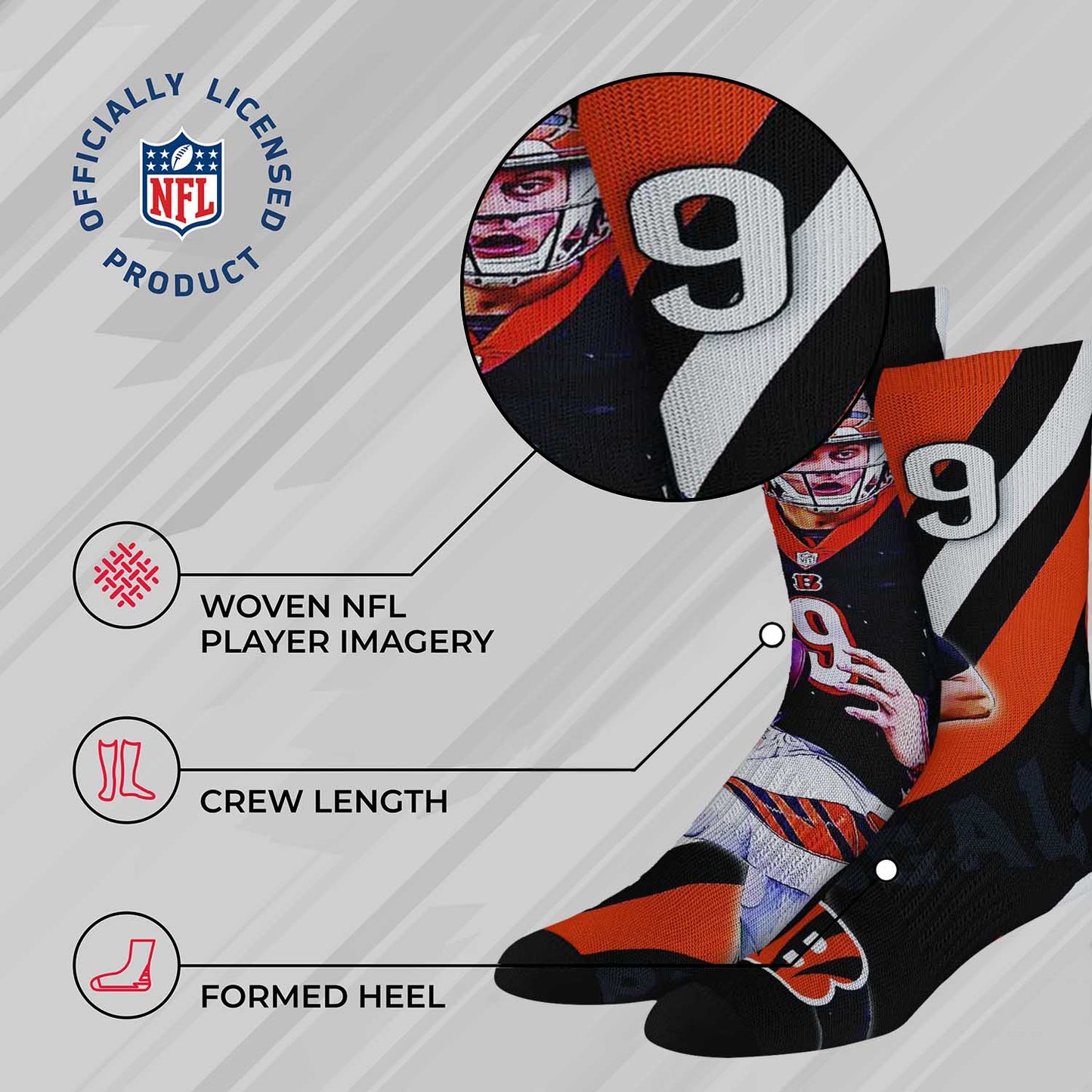 Cincinnati Bengals NFL Youth Player Stripe Sock - Black #9