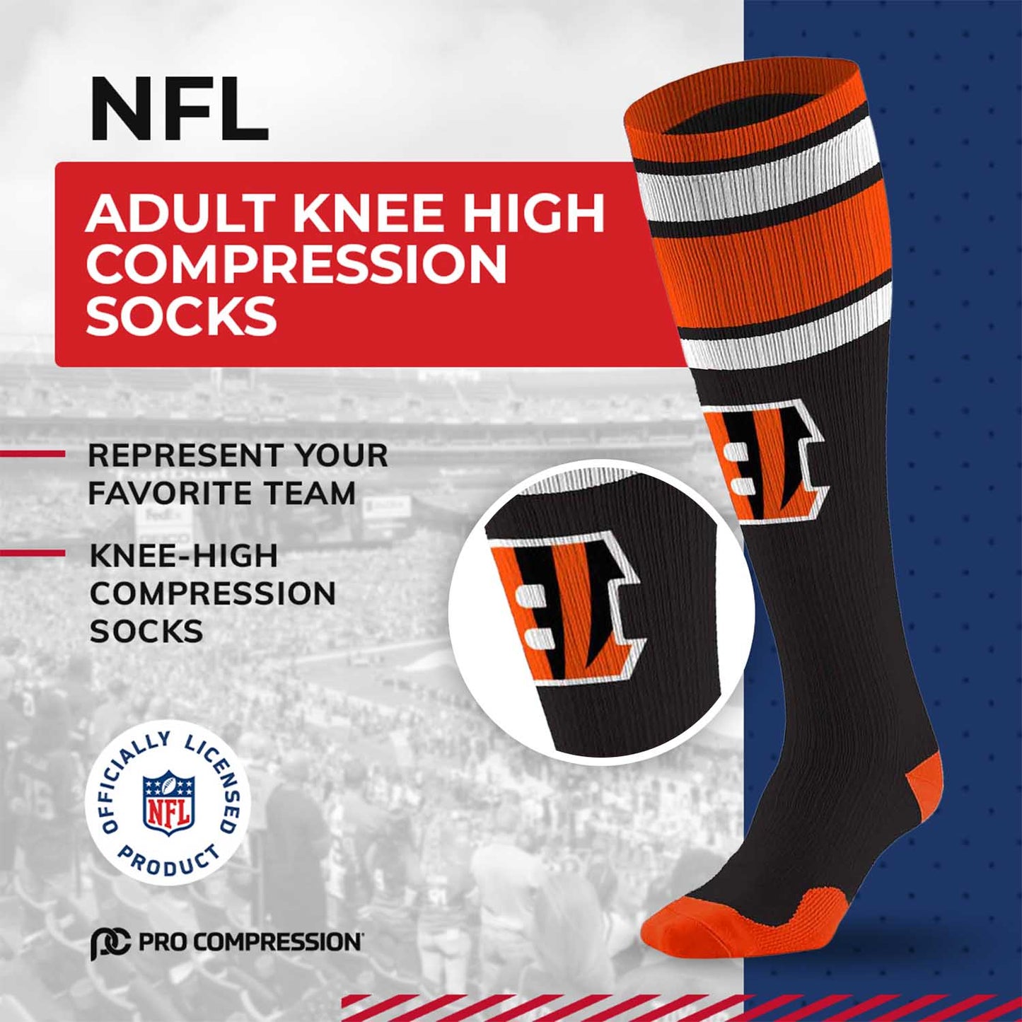 Cincinnati Bengals NFL Adult Knee High-Performance Socks - Black