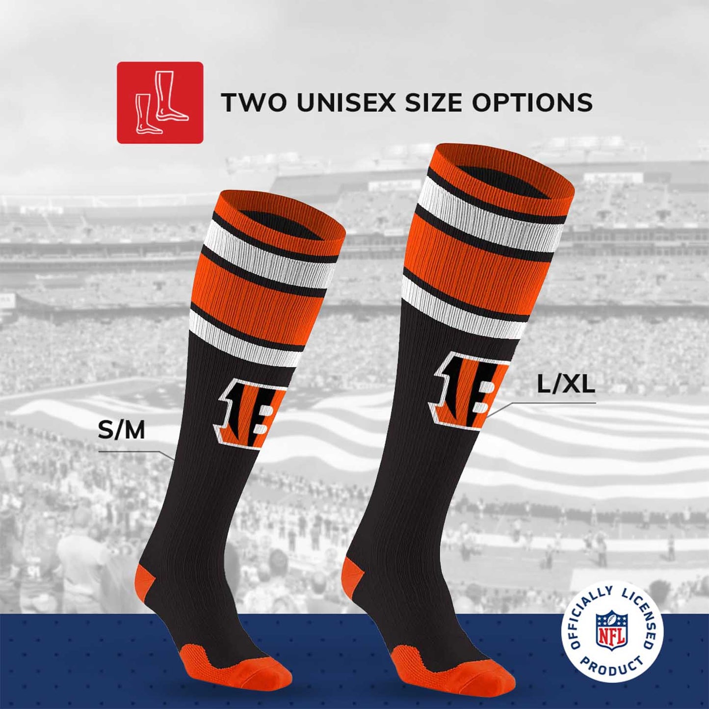 Cincinnati Bengals NFL Adult Knee High-Performance Socks - Black