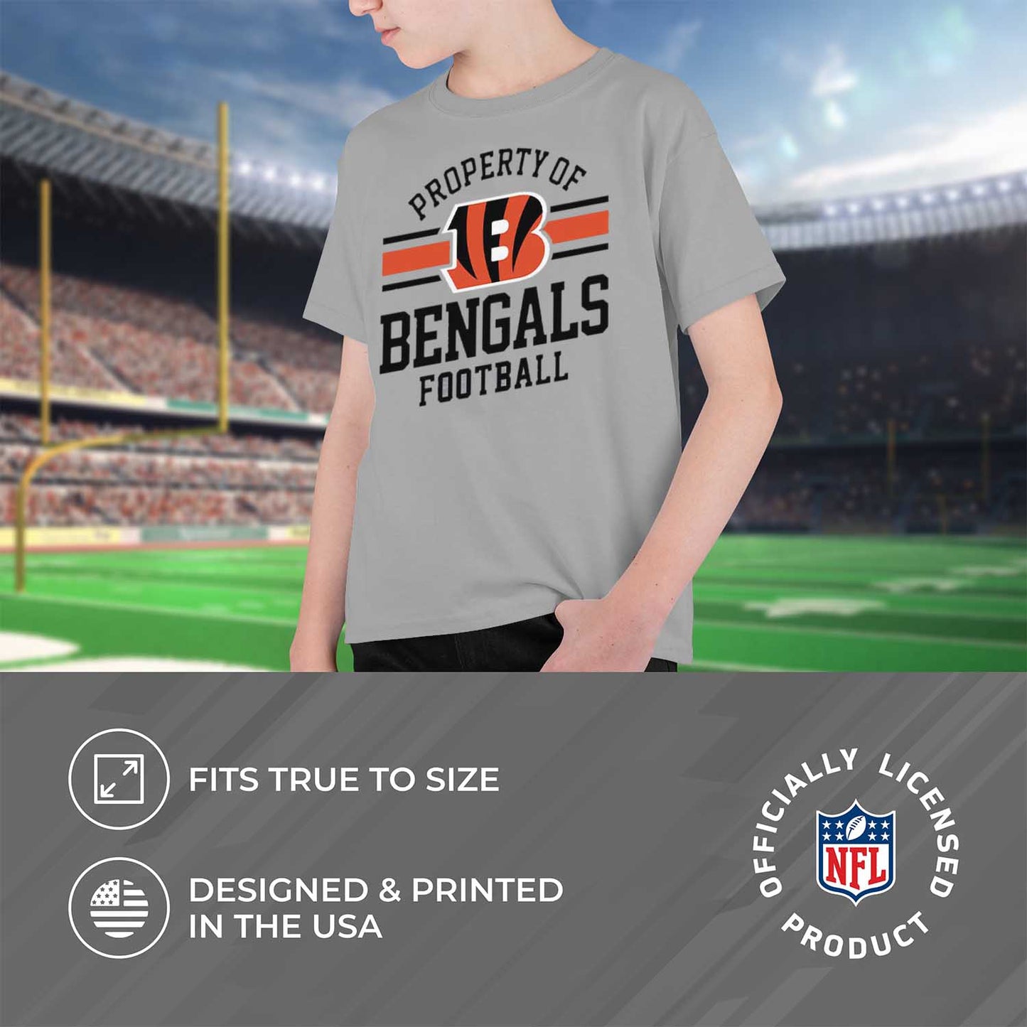 Cincinnati Bengals NFL Youth Property Of Short Sleeve Lightweight T Shirt - Sport Gray