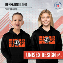 Cincinnati Bengals NFL Youth Repeating Logo Football Fleece Hooded Sweatshirt - Black