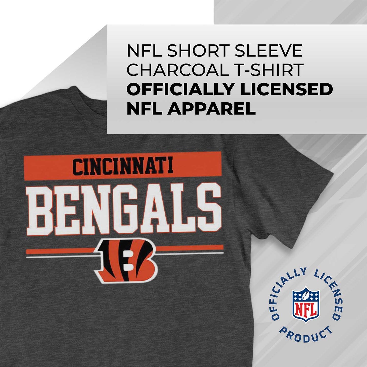 Cincinnati Bengals NFL Adult Team Block Tagless T-Shirt - Charcoal