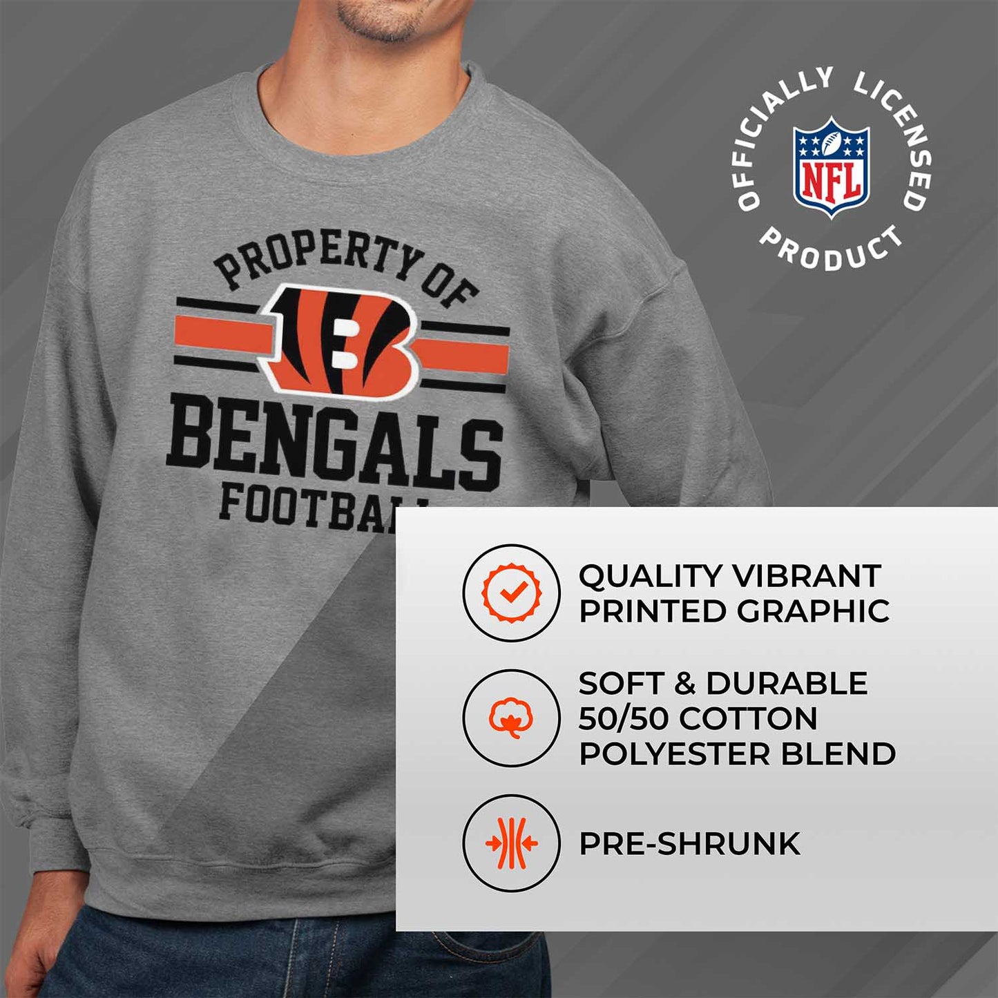 Cincinnati Bengals NFL Adult Property Of Crewneck Fleece Sweatshirt - Sport Gray