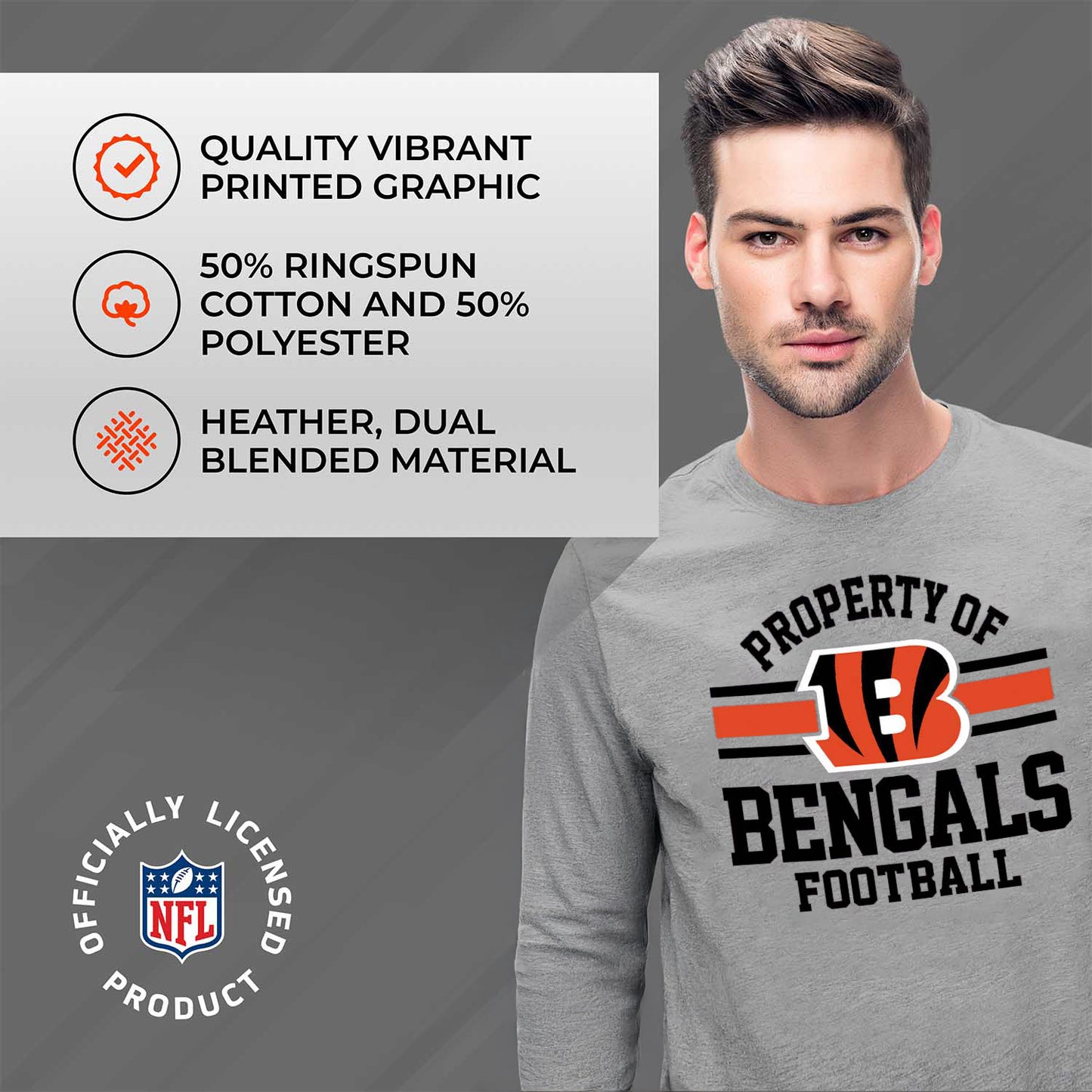 Cincinnati Bengals NFL Adult Property Of Long SleeveT Shirt - Sport Gray