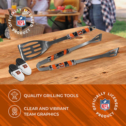 Cincinnati Bengals NFL Two Piece Grilling Tools Set with 2 Magnet Chip Clips - Chrome