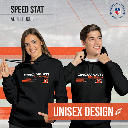 Cincinnati Bengals Adult NFL Speed Stat Sheet Fleece Hooded Sweatshirt - Black