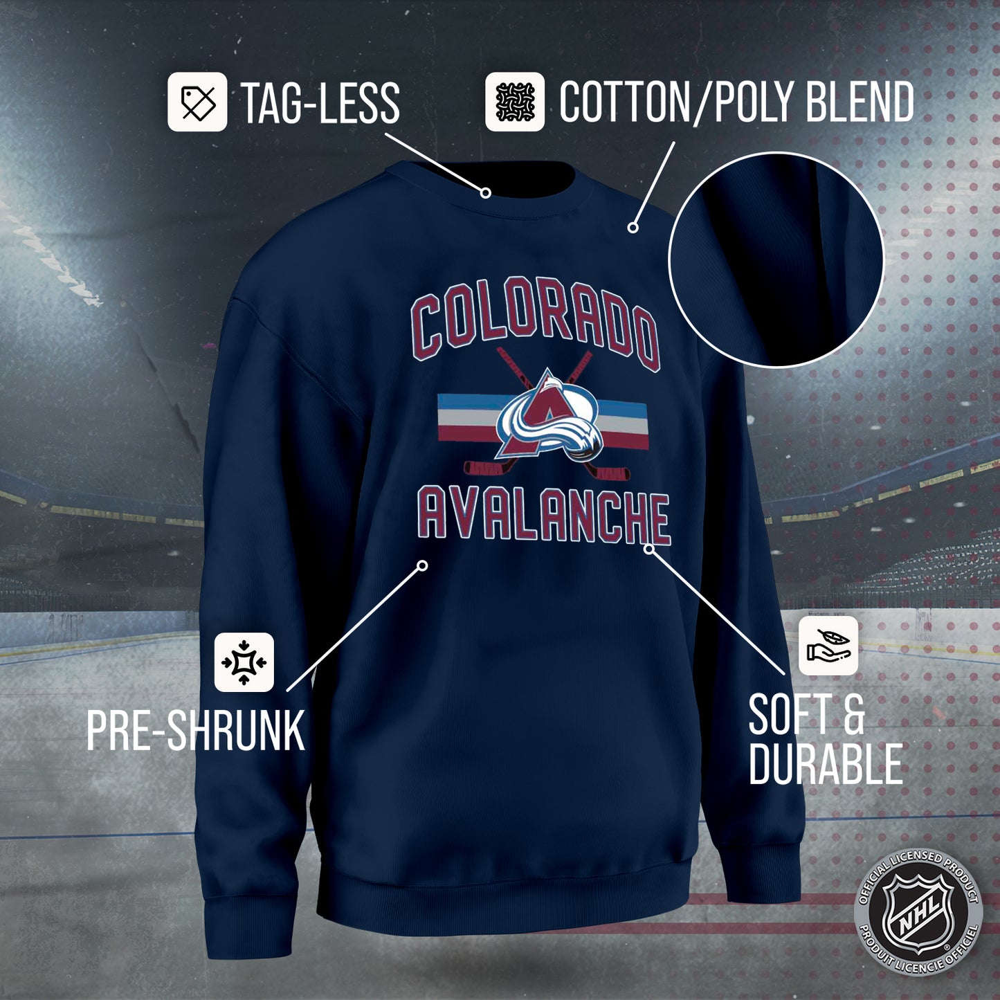 Colorado Avalanche Adult NHL Face Off Hockey Fleece Crewneck Sweatshirt - Navy