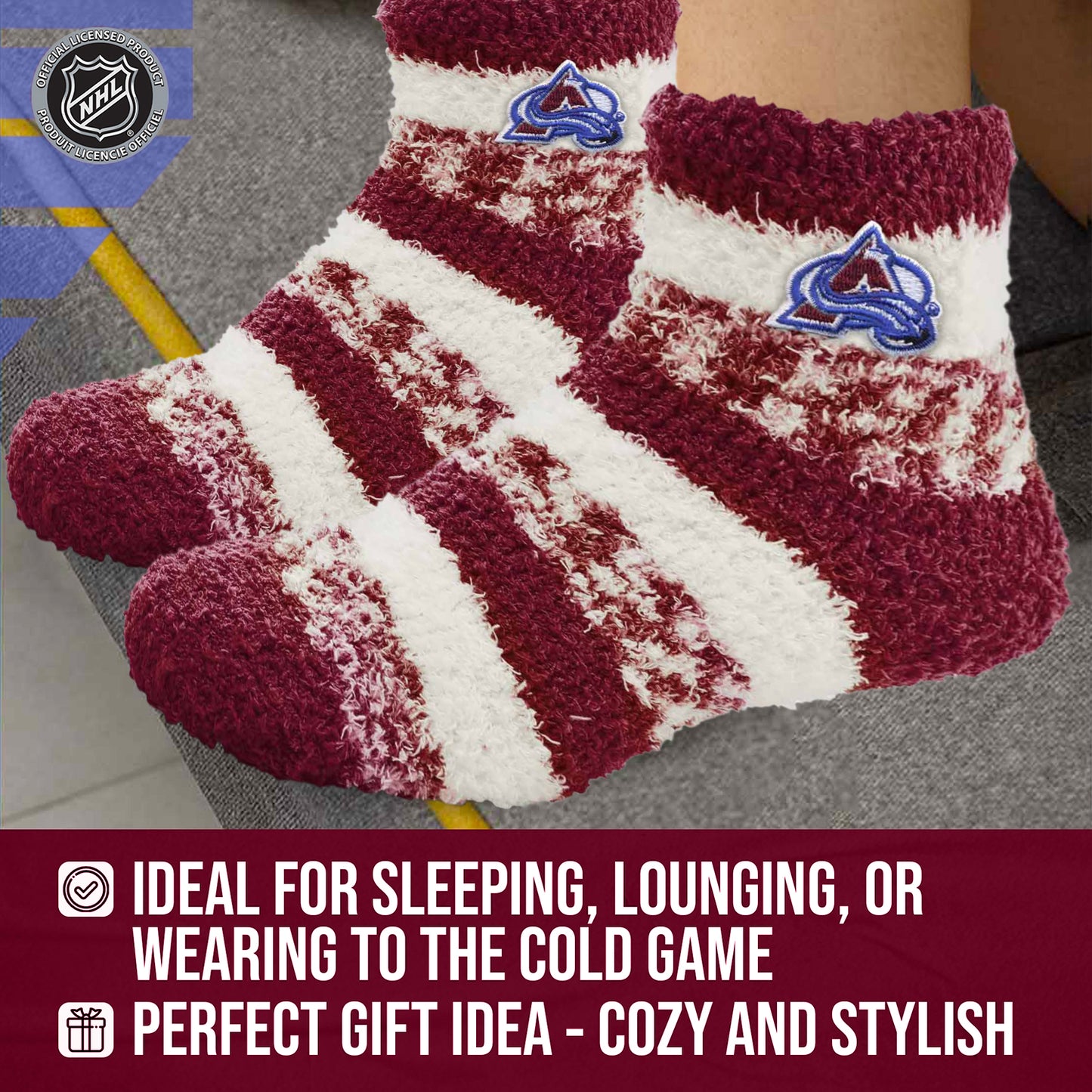 Colorado Avalanche NHL Unisex Cozy Sleep Socks - Maroon