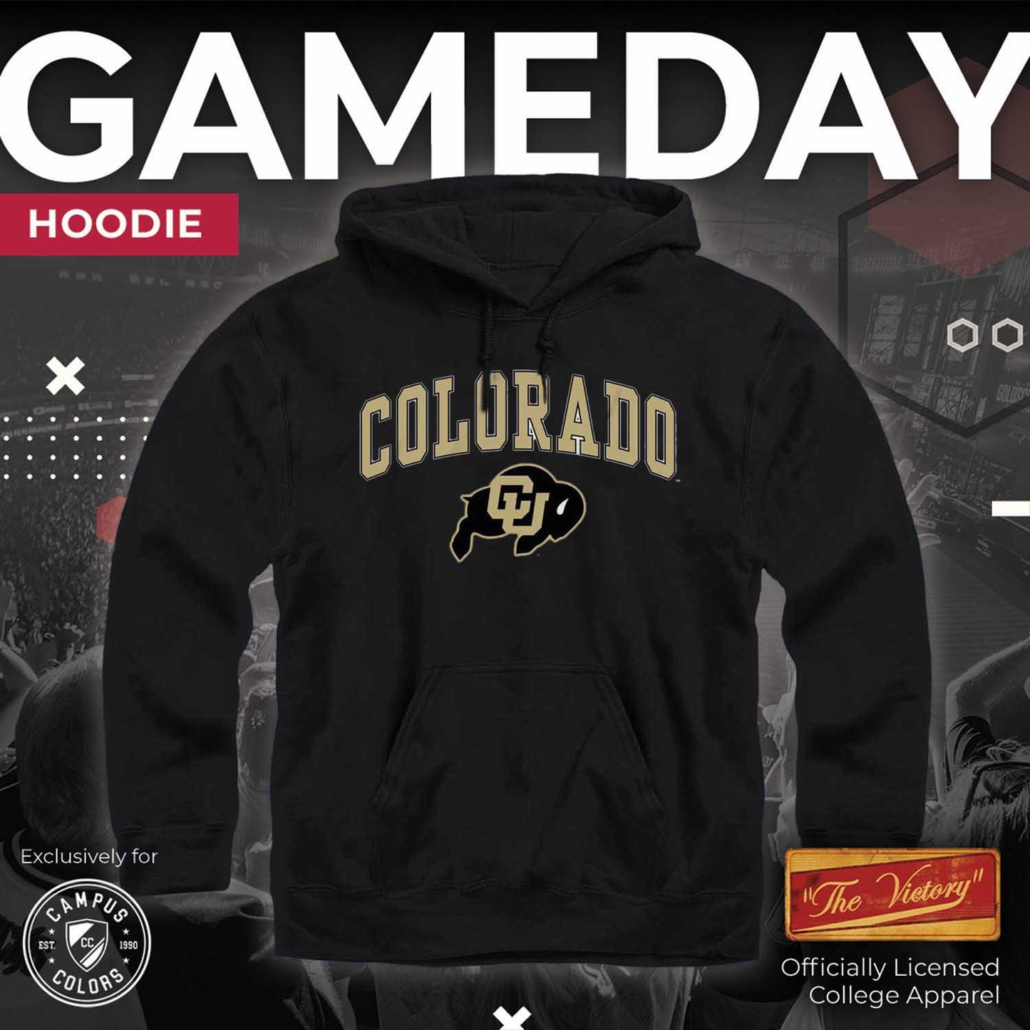 Colorado Buffaloes Adult Arch & Logo Soft Style Gameday Hooded Sweatshirt - Black