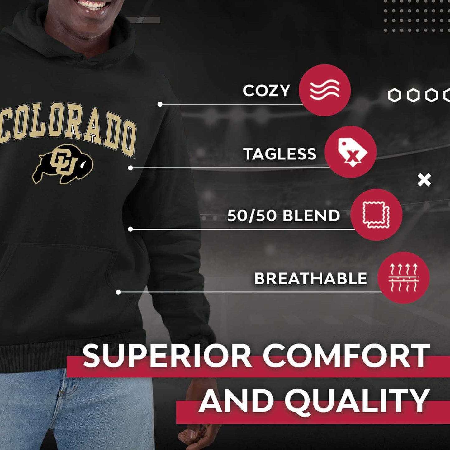 Colorado Buffaloes Adult Arch & Logo Soft Style Gameday Hooded Sweatshirt - Black