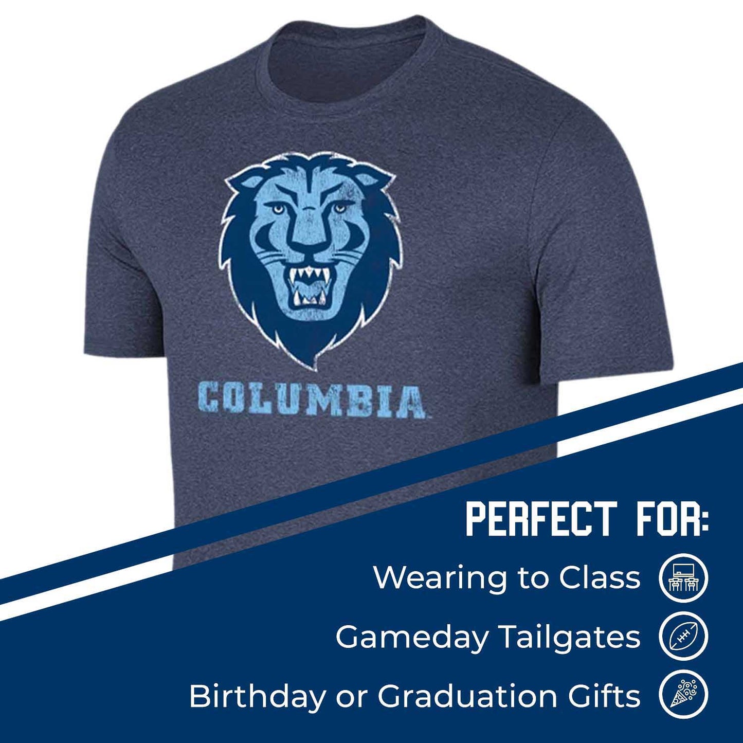 Columbia Lions Collegiate Adult Heathered Cotton Blend T-Shirt - Navy