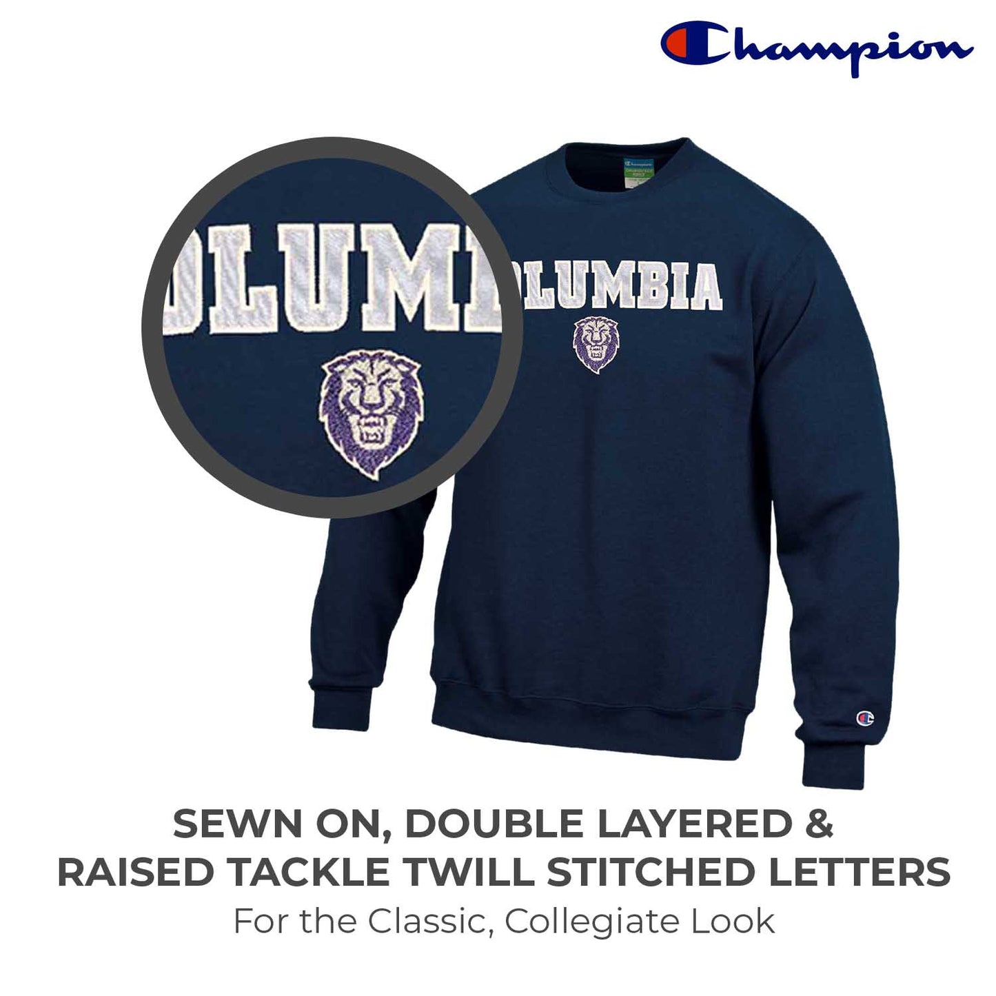 Columbia Lions Adult Tackle Twill Crewneck - Navy