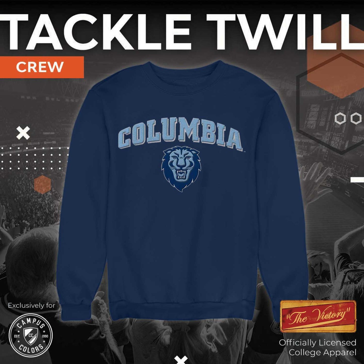 Columbia Lions Adult Tackle Twill Crewneck Sweatshirt - Navy