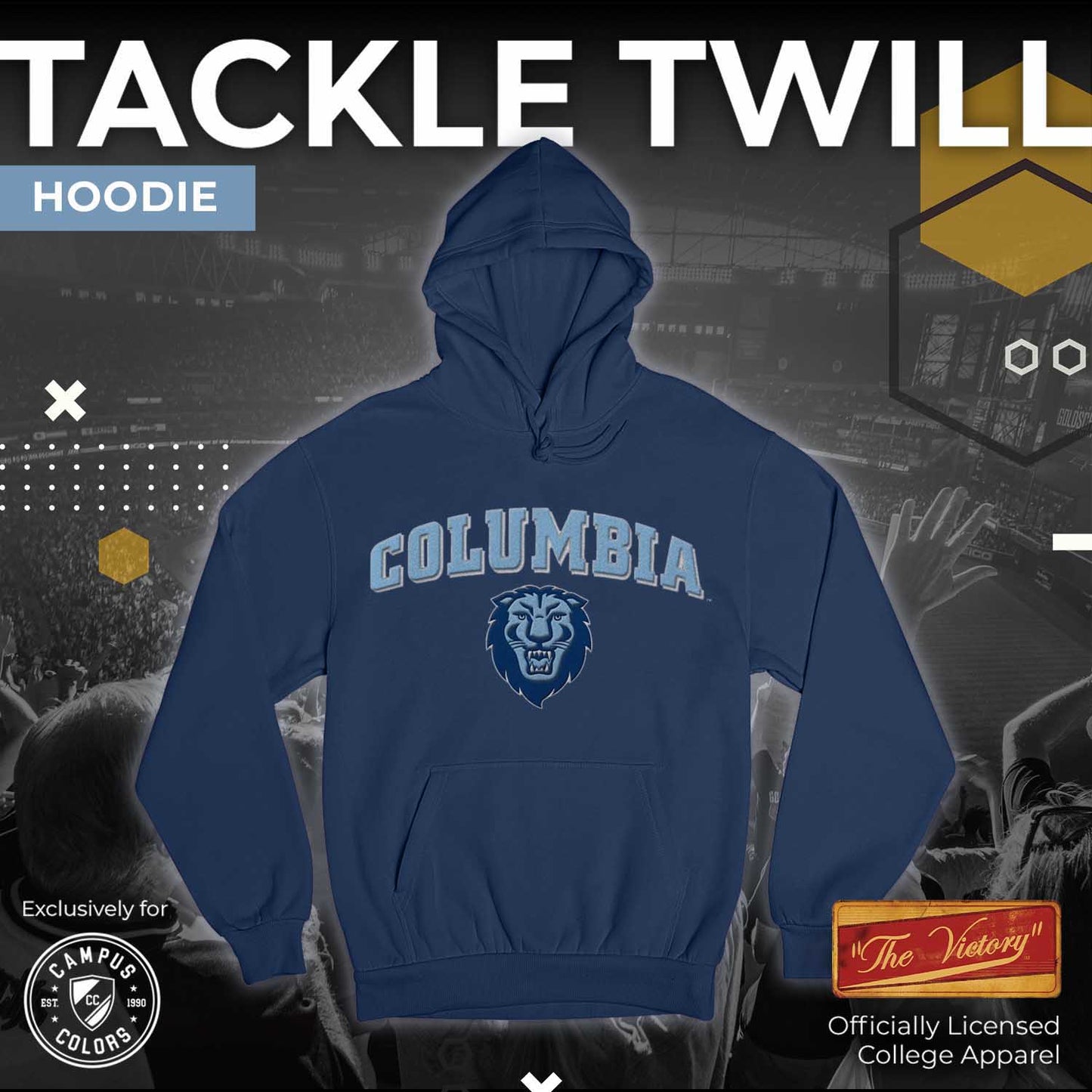 Columbia Lions NCAA Adult Tackle Twill Hooded Sweatshirt - Navy