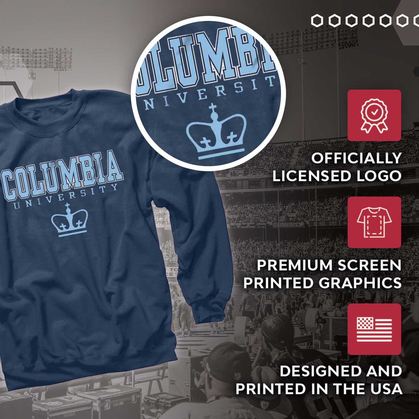 Columbia Lions Campus Colors Adult Arch & Logo Soft Style Gameday Crewneck Sweatshirt  - Navy