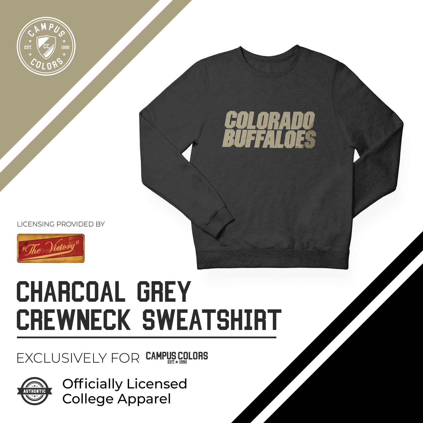 Colorado Buffaloes NCAA Adult Charcoal Crewneck Fleece Sweatshirt - Charcoal