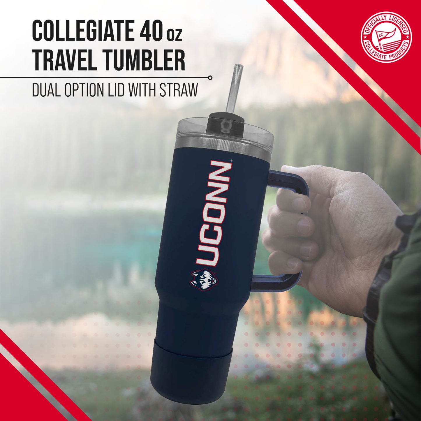 UCONN Huskies College & University 40 oz Travel Tumbler With Handle - Navy