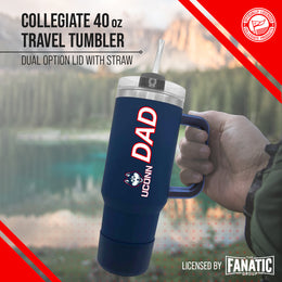 UCONN Huskies Collegiate 40oz Stainless Steel Travel Tumbler with Handle for Dad - Navy