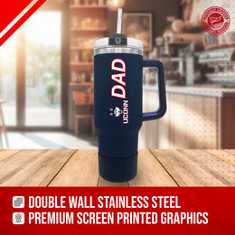 UCONN Huskies Collegiate 40oz Stainless Steel Travel Tumbler with Handle for Dad - Navy
