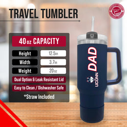 UCONN Huskies Collegiate 40oz Stainless Steel Travel Tumbler with Handle for Dad - Navy
