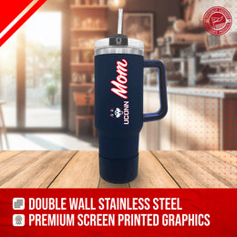 UCONN Huskies Collegiate 40oz Stainless Steel Travel Tumbler with Handle for Mom - Navy