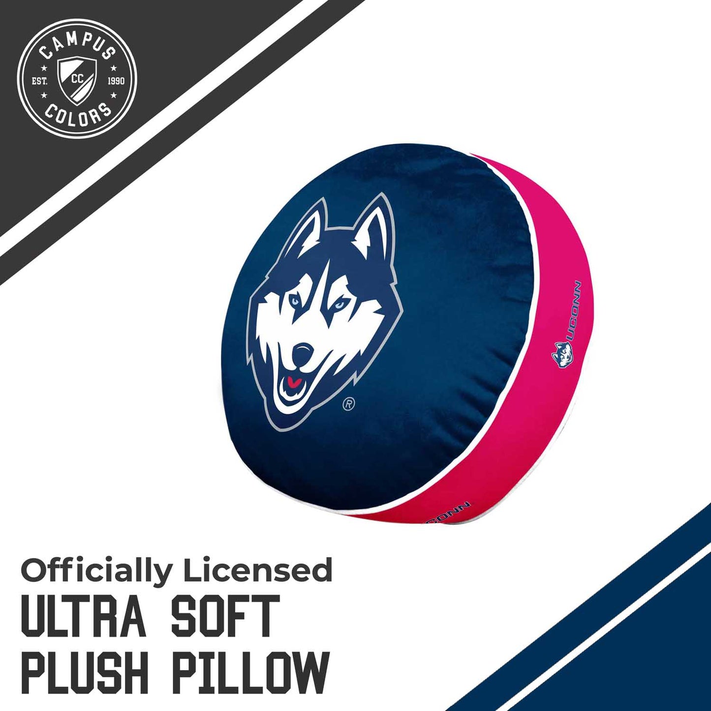 UCONN Huskies Team Logo 15 Inch Ultra Soft Stretch Plush Pillow - Navy