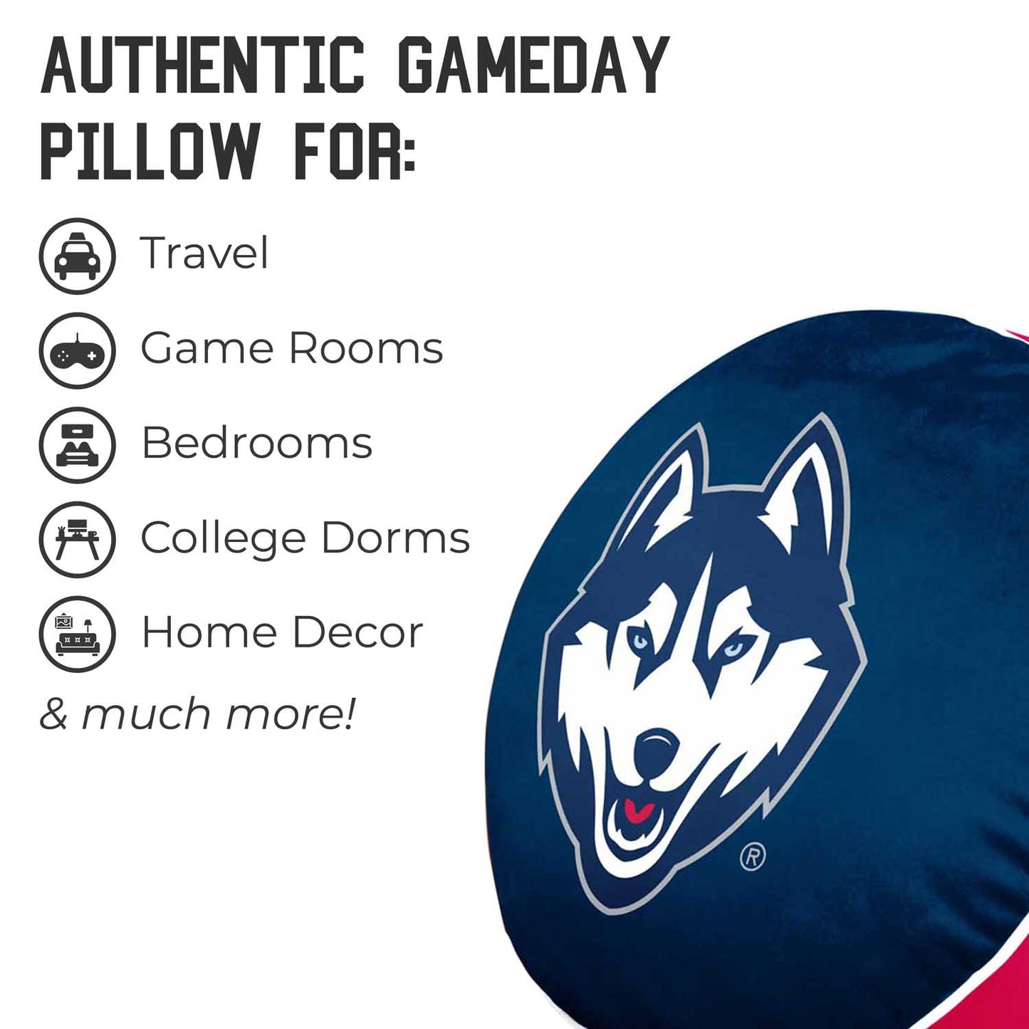 UCONN Huskies Team Logo 15 Inch Ultra Soft Stretch Plush Pillow - Navy