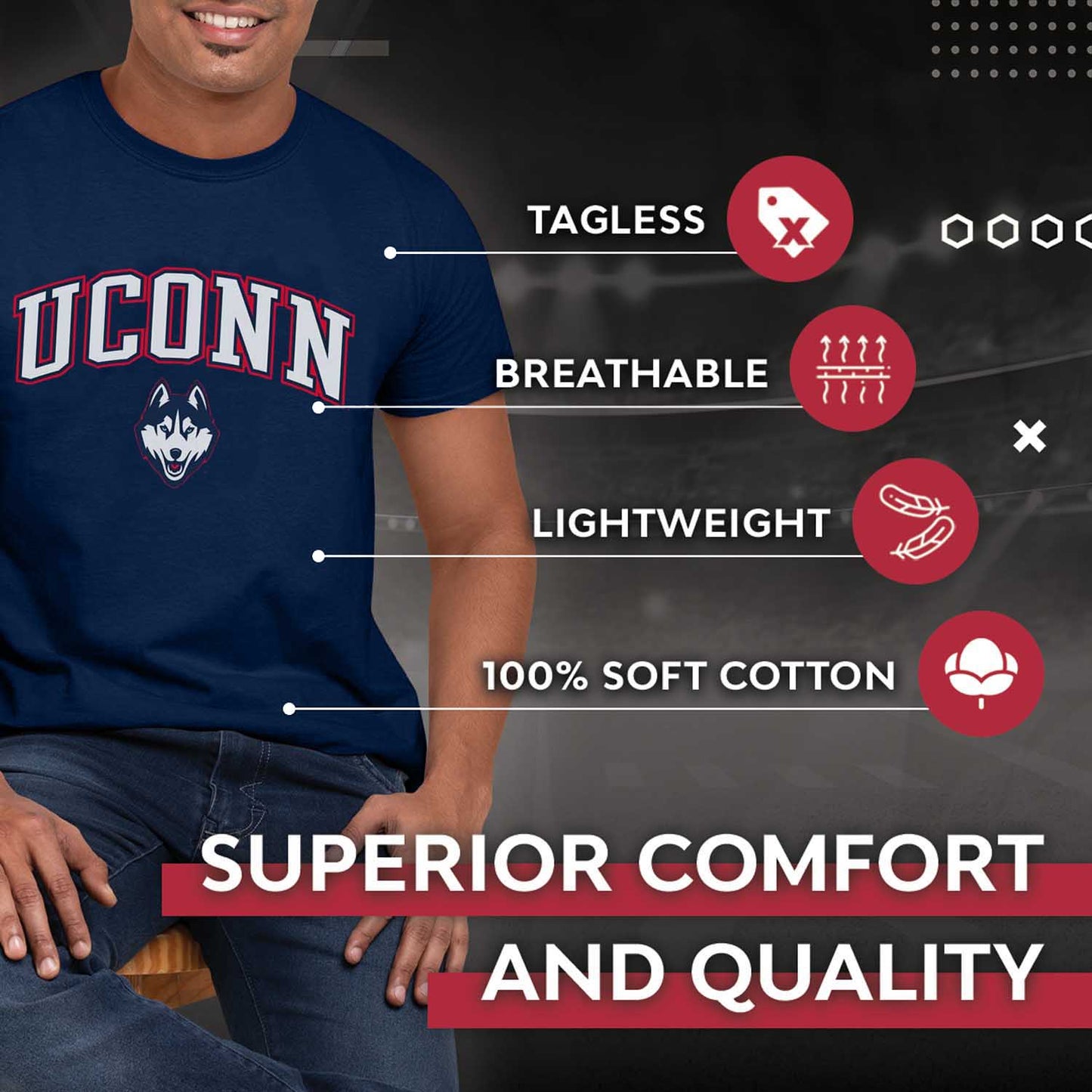 UCONN Huskies NCAA Adult Gameday Cotton T-Shirt - Navy