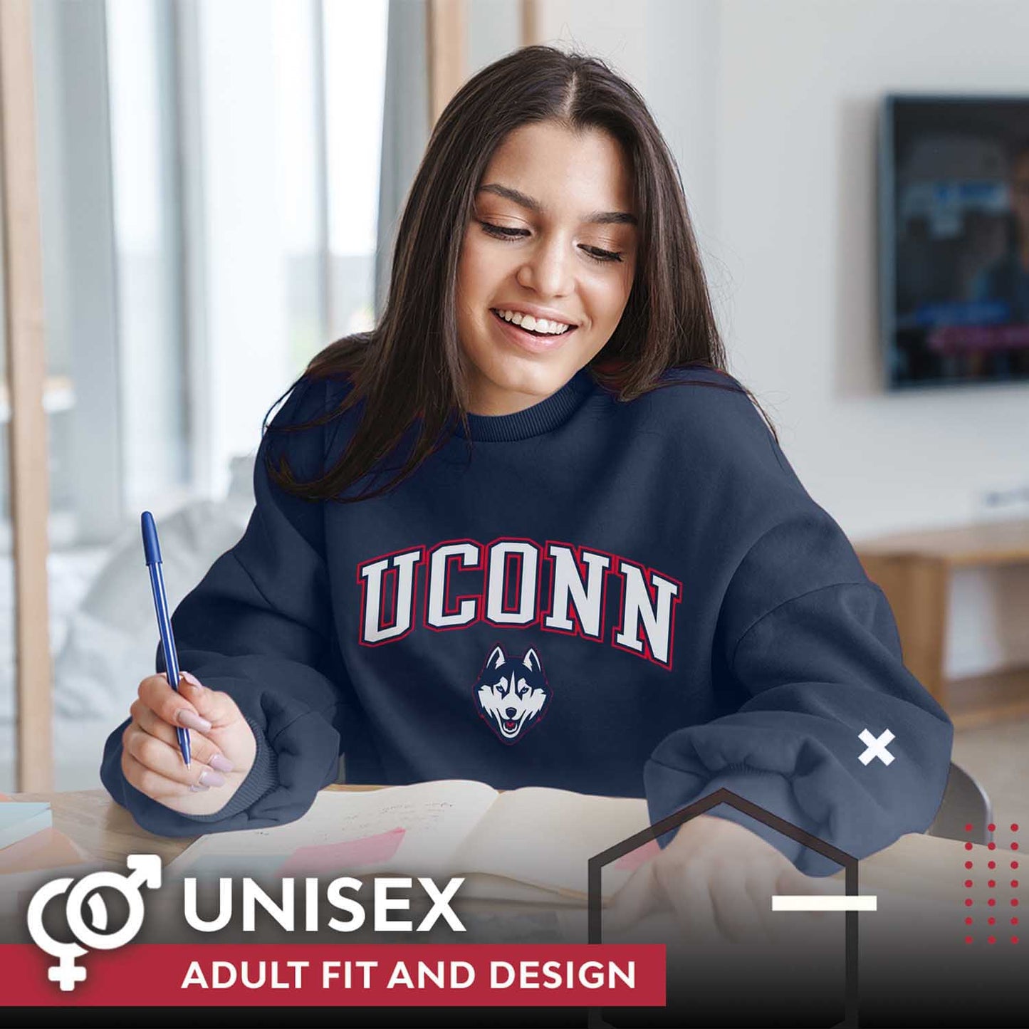 UCONN Huskies Adult Arch & Logo Soft Style Gameday Crewneck Sweatshirt - Navy