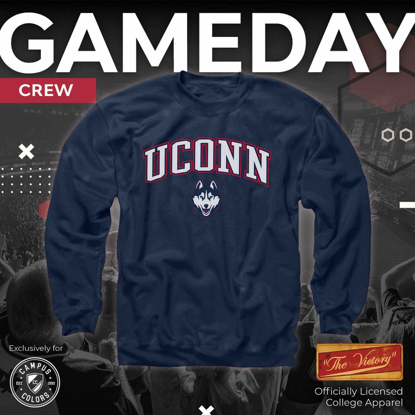 UCONN Huskies Adult Arch & Logo Soft Style Gameday Crewneck Sweatshirt - Navy