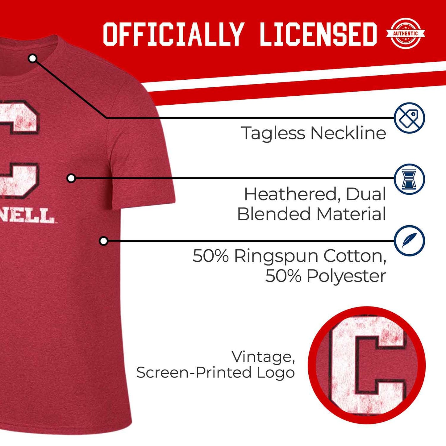 Cornell Big Red Adult MVP Heathered Cotton Blend T-Shirt - Red