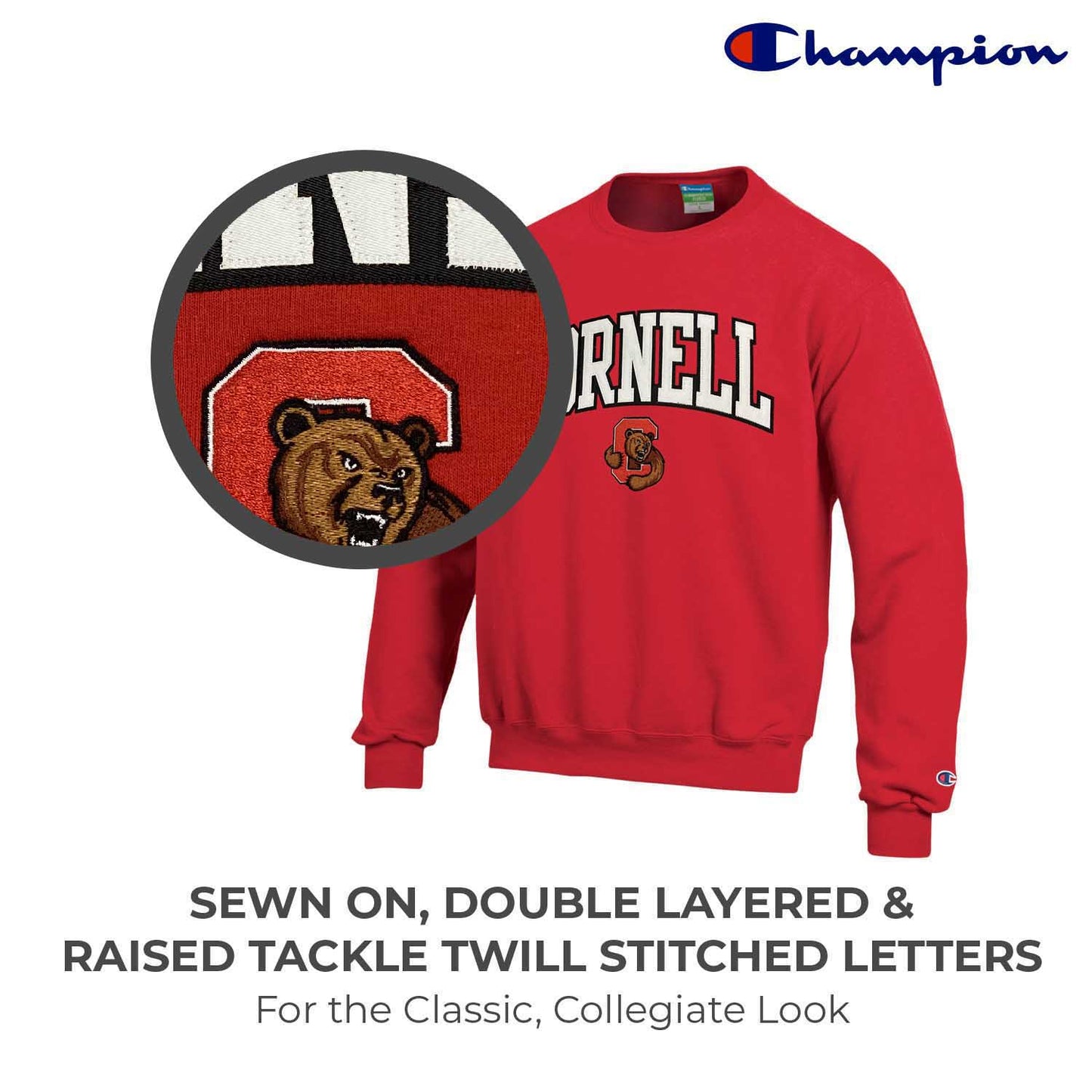 Cornell Big Red Adult Tackle Twill Crewneck - Red