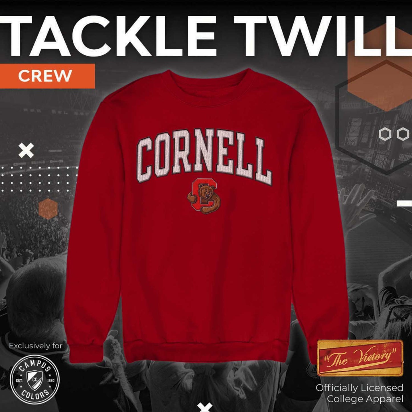 Cornell Big Red NCAA Adult Tackle Twill Crewneck Sweatshirt - Red
