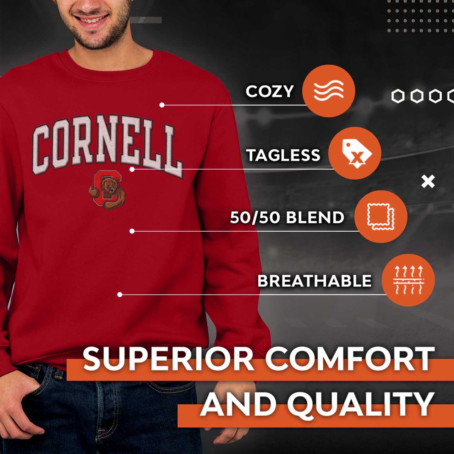 Cornell Big Red NCAA Adult Tackle Twill Crewneck Sweatshirt - Red