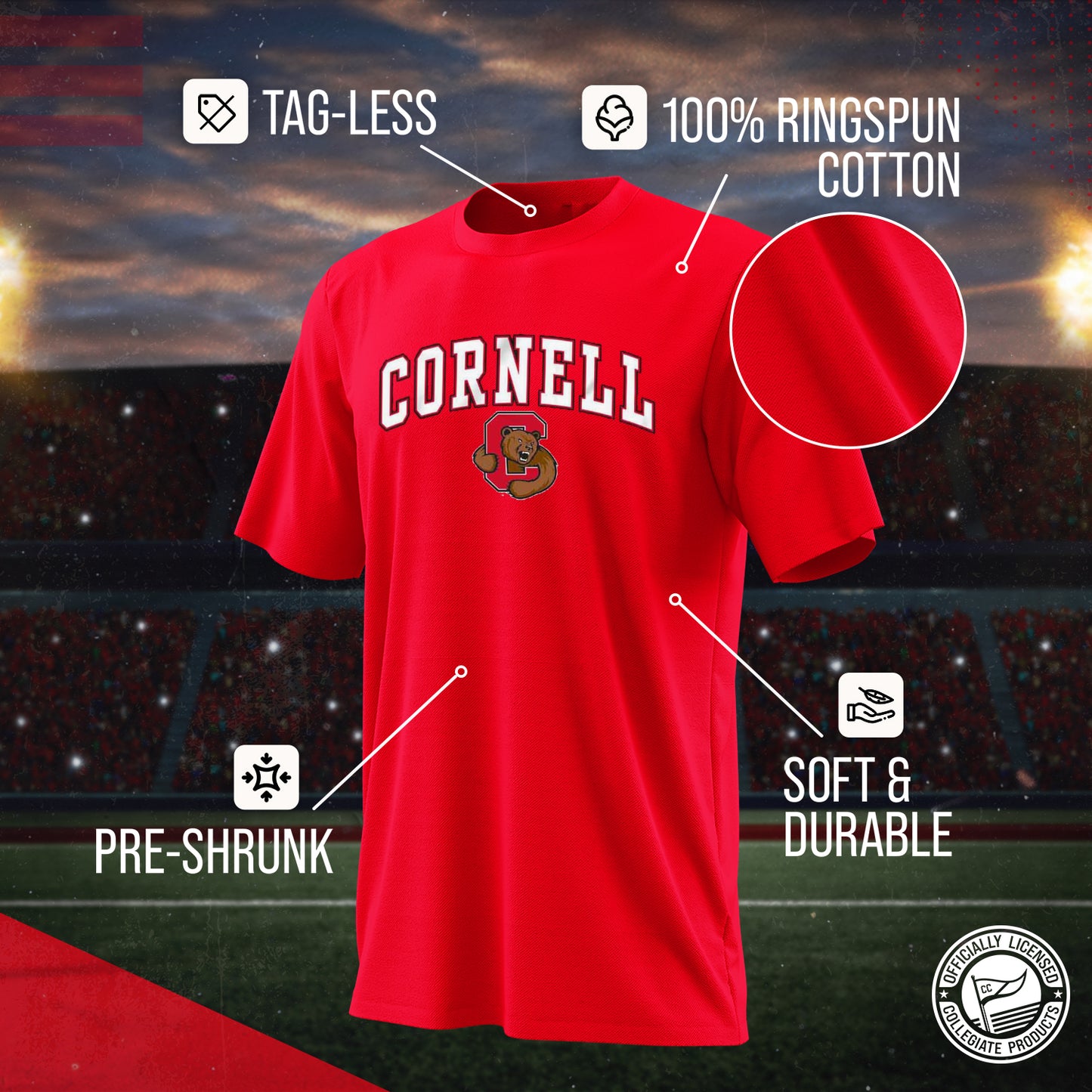 Cornell Big Red NCAA Adult Gameday Cotton T-Shirt - Red