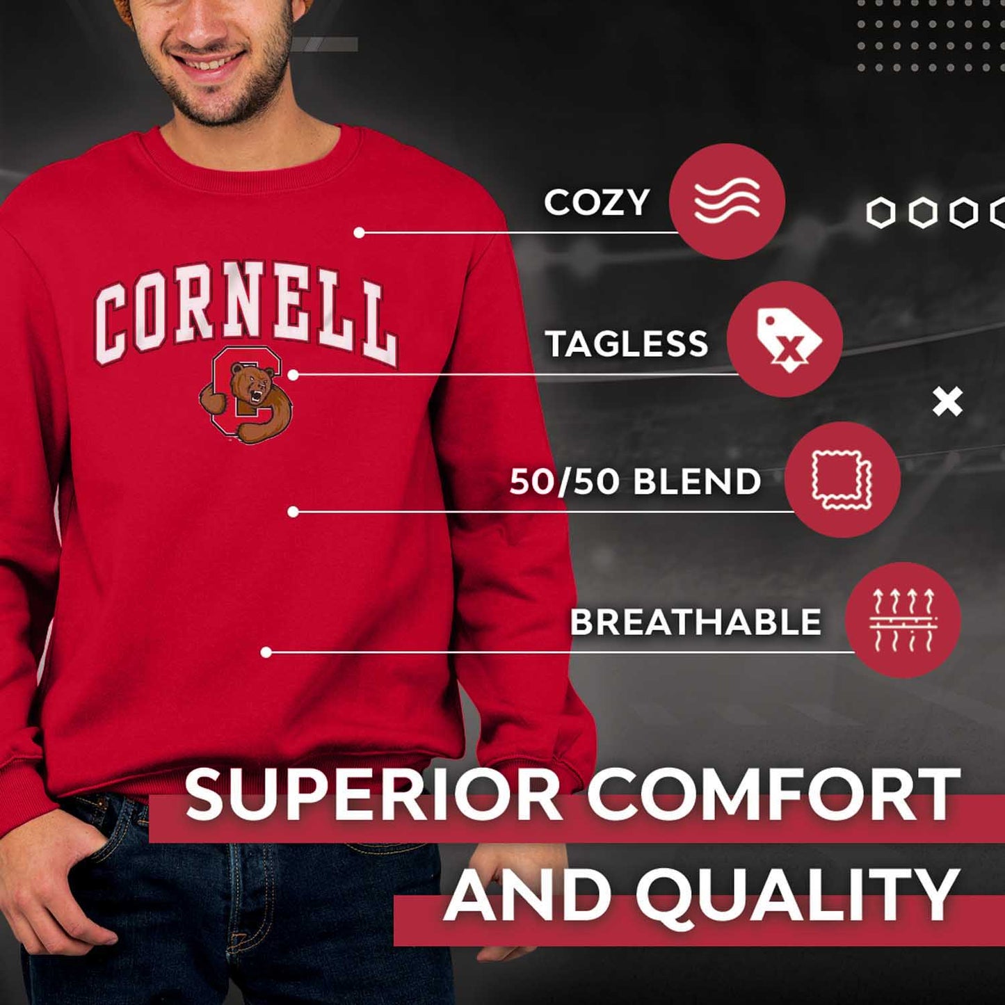 Cornell Big Red Campus Colors Adult Arch & Logo Soft Style Gameday Crewneck Sweatshirt  - Red
