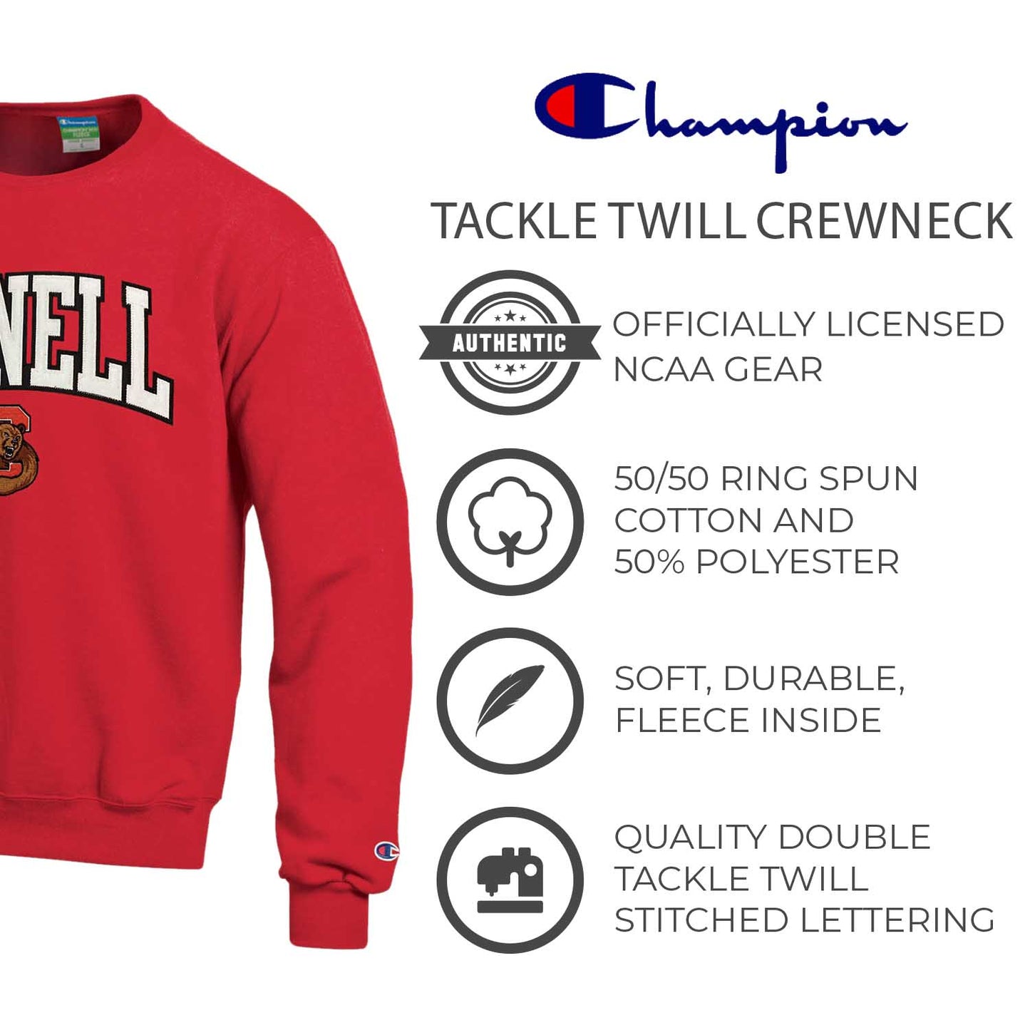 Cornell Big Red Adult Tackle Twill Crewneck - Red
