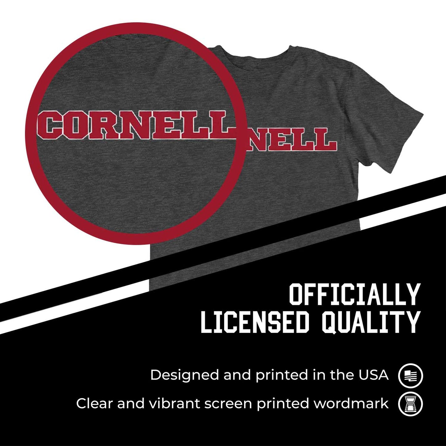 Cornell Big Red Campus Colors NCAA Adult Cotton Blend Charcoal Tagless T-Shirt - Charcoal