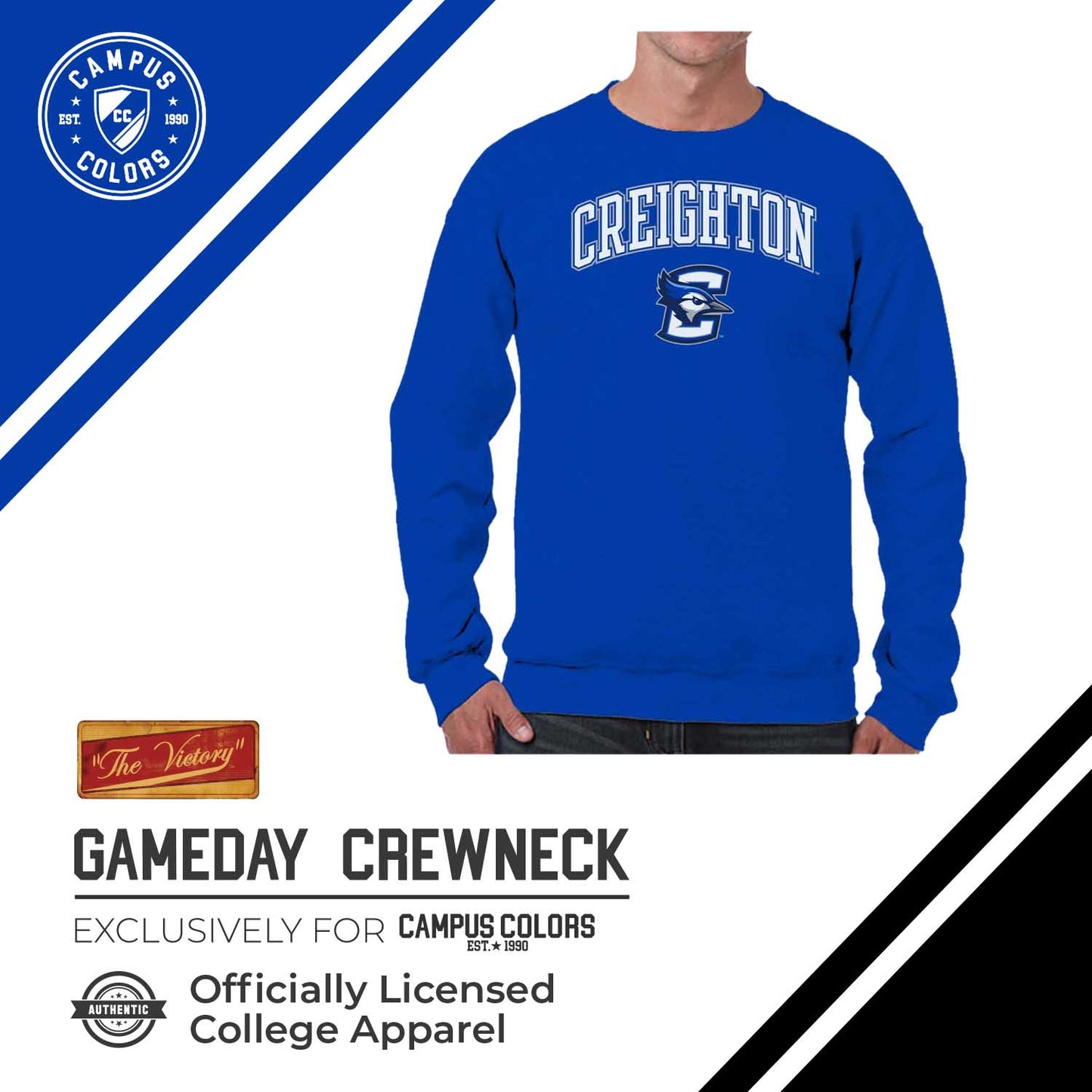 Creighton Bluejays Adult Arch & Logo Soft Style Gameday Crewneck Sweatshirt - Royal