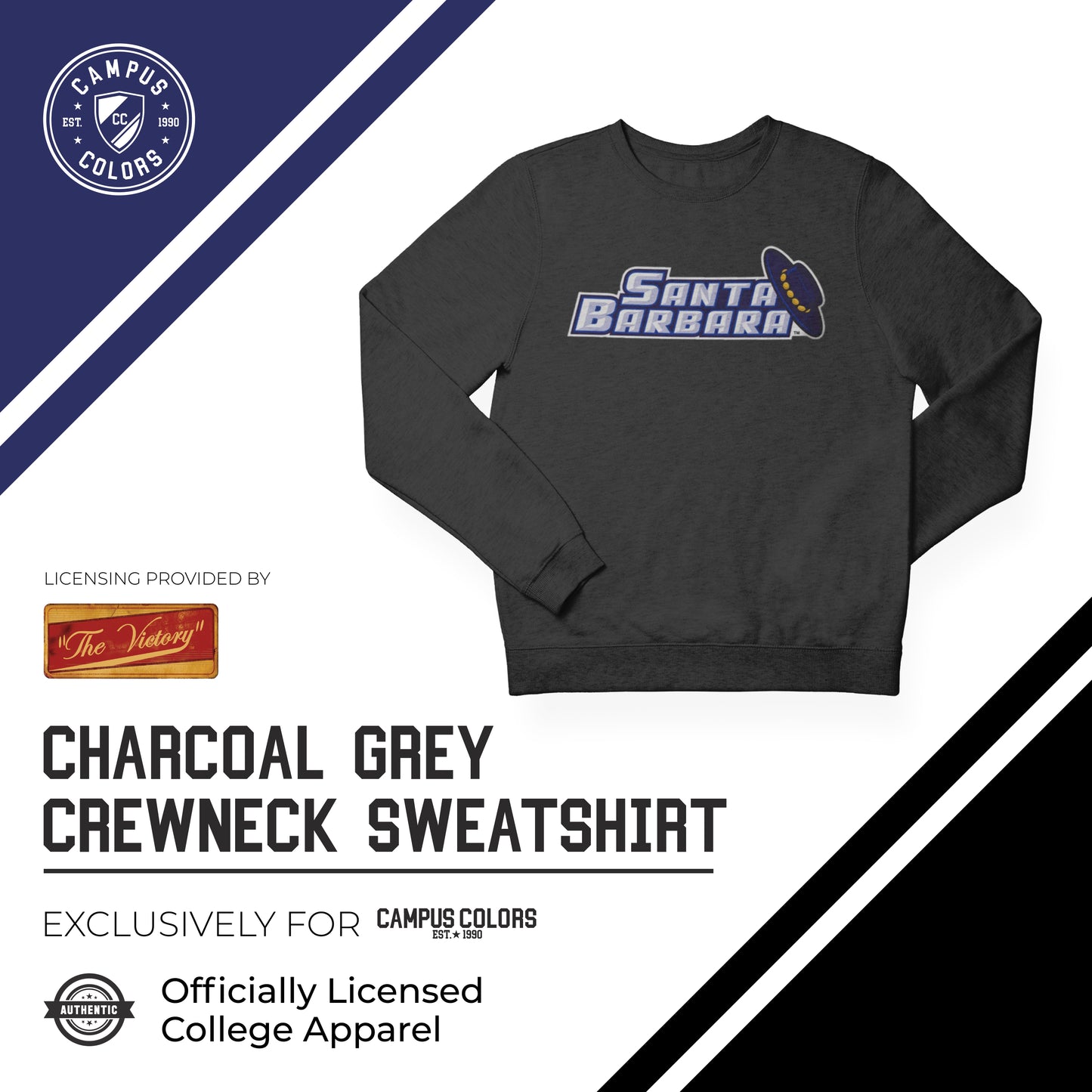 UCSB Gauchos NCAA Adult Charcoal Crewneck Fleece Sweatshirt - Charcoal