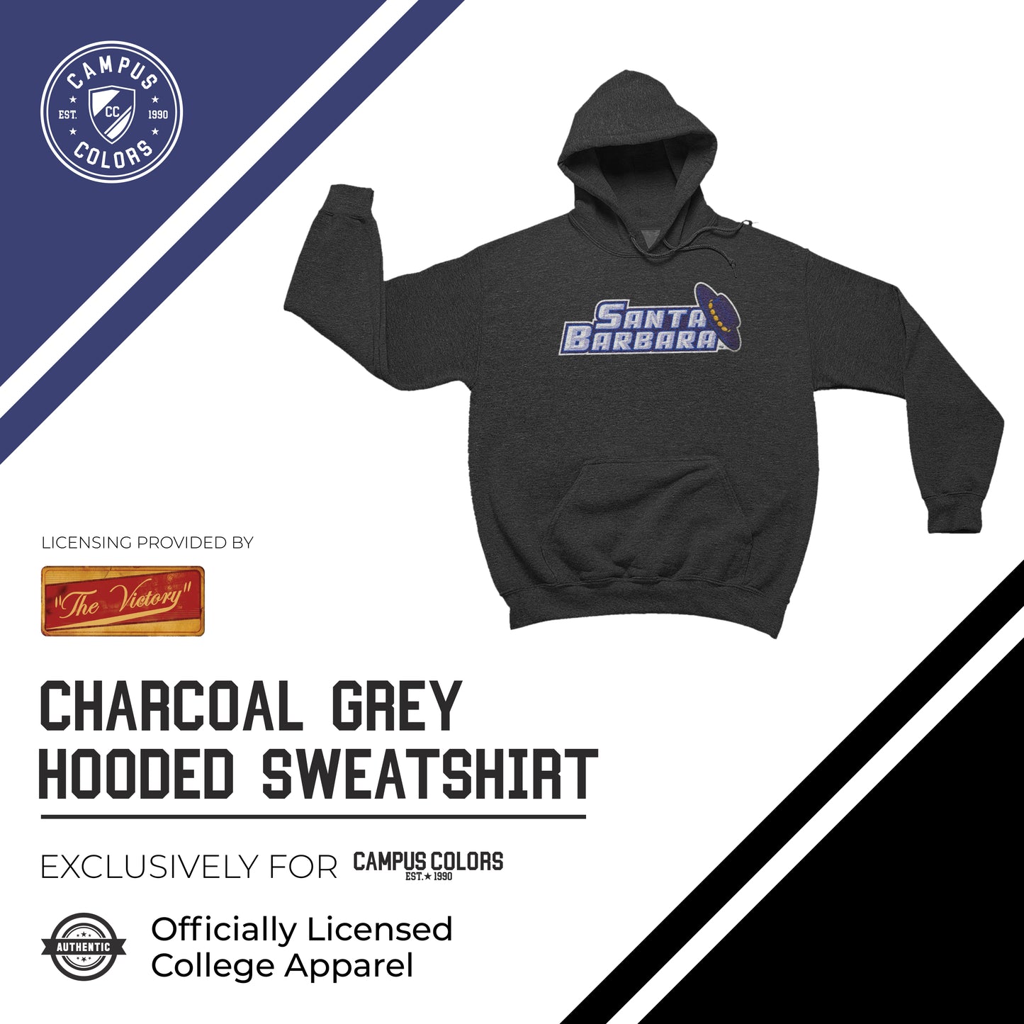 UCSB Gauchos NCAA Adult Cotton Blend Charcoal Hooded Sweatshirt - Charcoal
