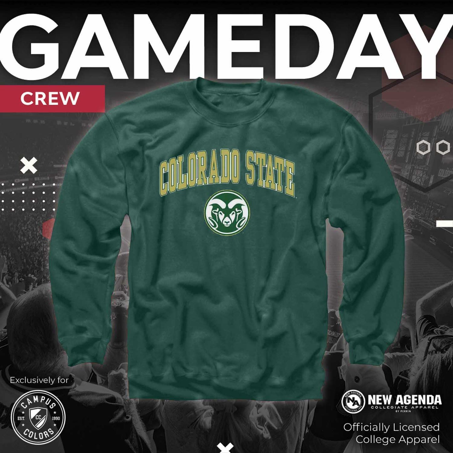 Colorado State Rams Adult Arch & Logo Soft Style Gameday Crewneck Sweatshirt - Green