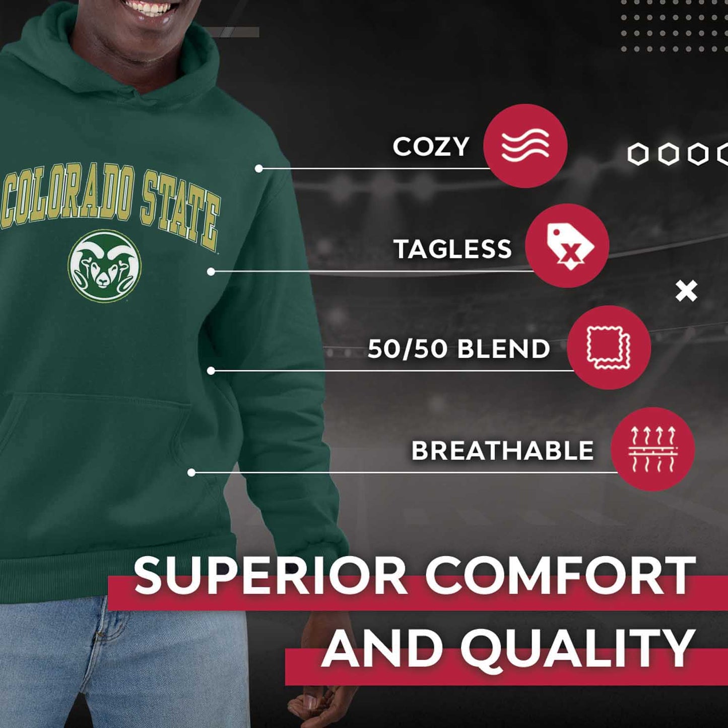 Colorado State Rams Adult Arch & Logo Soft Style Gameday Hooded Sweatshirt - Green