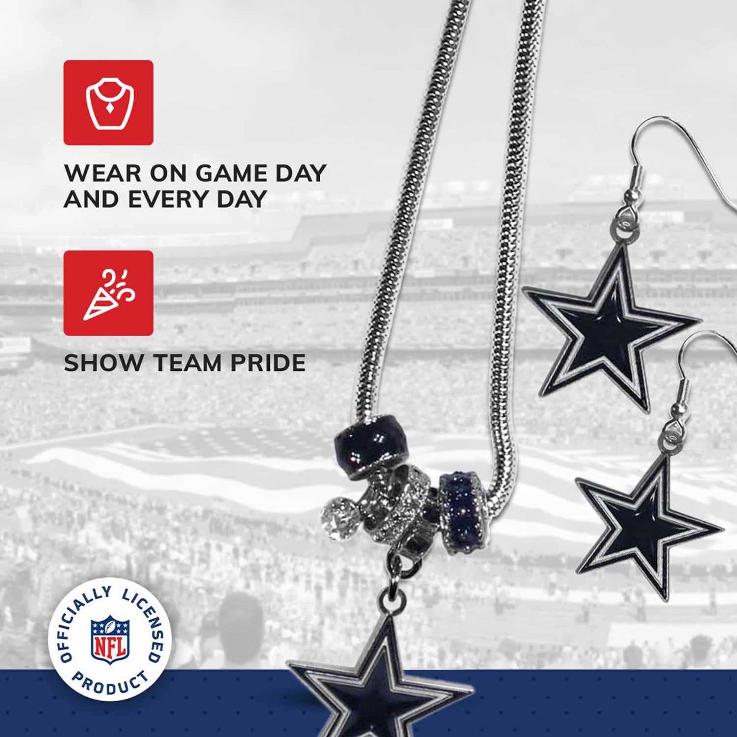 Dallas Cowboys NFL Game Day Necklace and Earrings - Silver